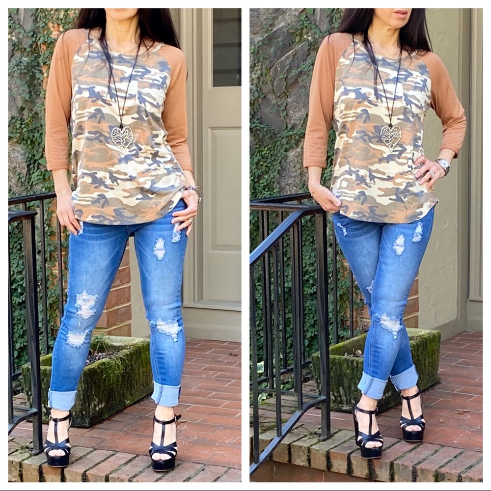 Mocha camouflage chic 3/4 sleeves top - Picture 5 of 8
